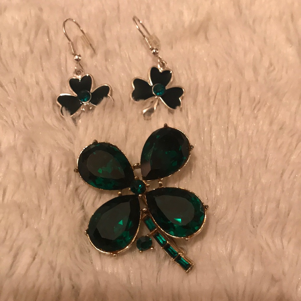 Shamrock Pin & Earrings
